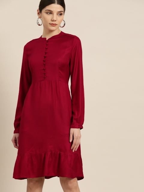 

her by invictus Women Maroon Solid A-Line Dress