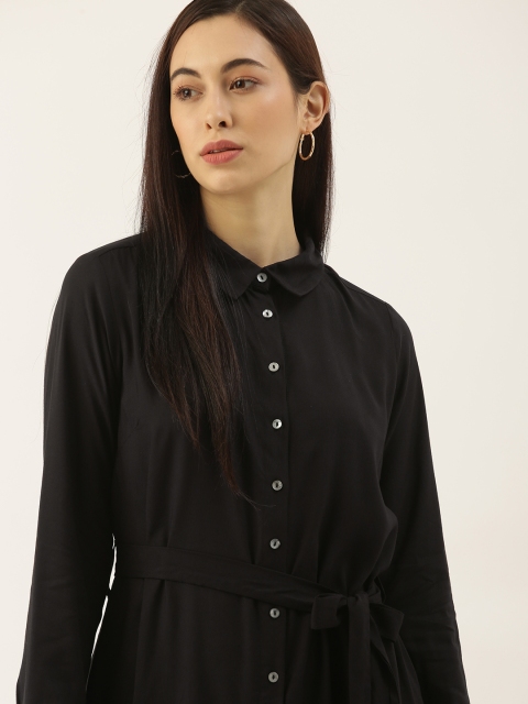 

her by invictus Black Solid Shirt Midi Dress