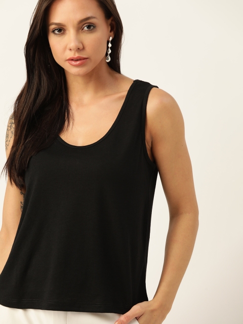 

her by invictus Women Black Solid Scoop Neck T-shirt