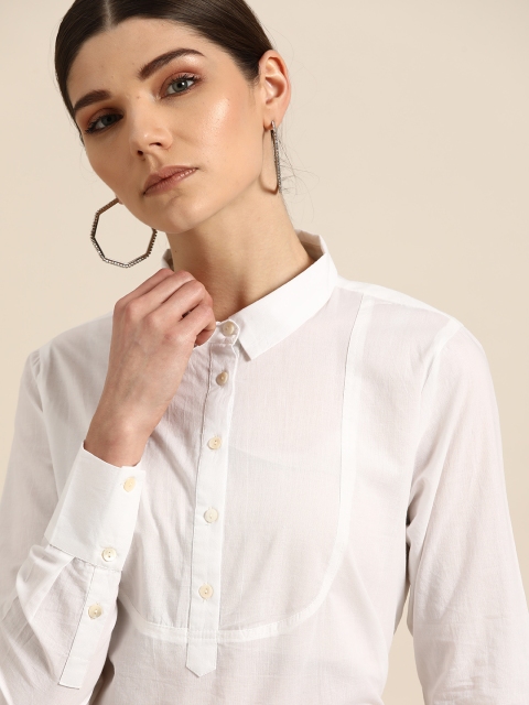 

her by invictus Women White Pure Cotton Shirt Style Top