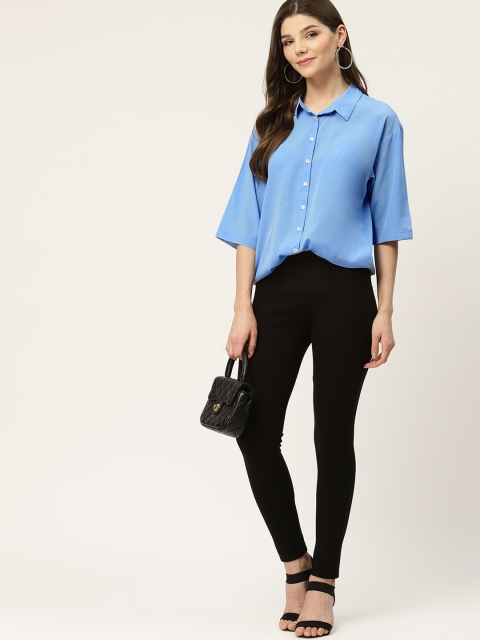 

her by invictus Women Blue Regular Fit Solid Casual Shirt