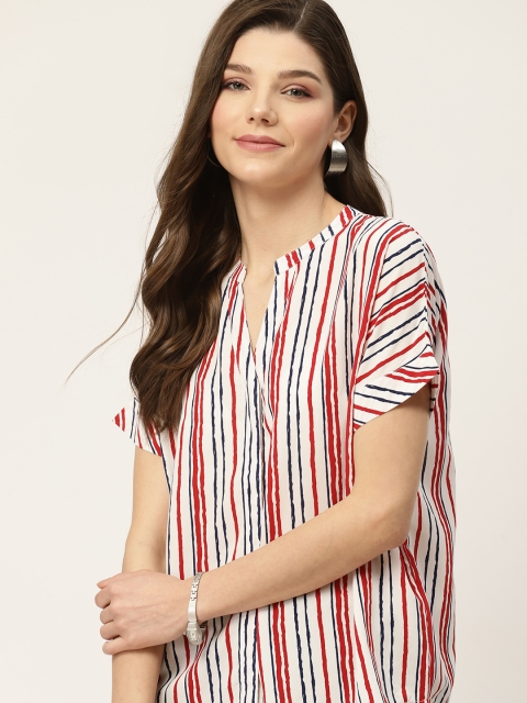 

her by invictus Women White & Red Regular Fit Striped Casual Shirt