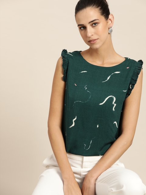 

her by invictus Green Sustainable ECOVERO Printed Ruffles Regular Top