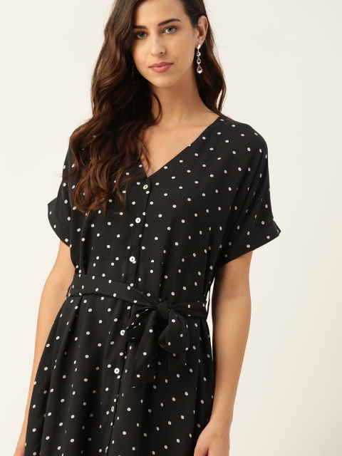 

her by invictus Black & White Polka Dot Print Sustainable Ecovero A-Line Dress