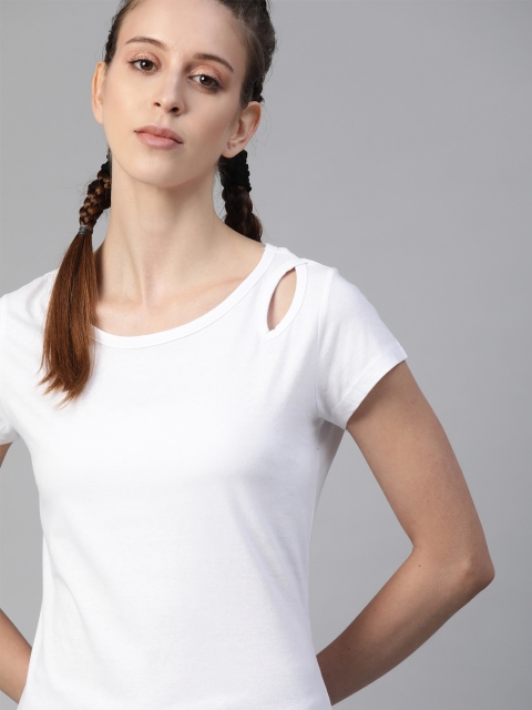 

The Roadster Lifestyle Co White Solid Pure Cotton Cut Out Regular Top
