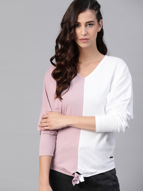 

The Roadster Lifestyle Co Pink & White Colourblocked Extended Sleeves Regular Top