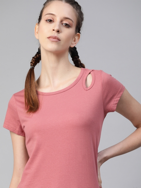 

Roadster Dusty Pink Solid Cut Out Cotton Regular Top