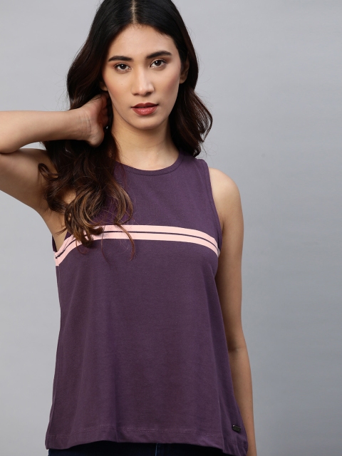 

The Roadster Lifestyle Co Women Purple Pure Cotton Solid T-shirt