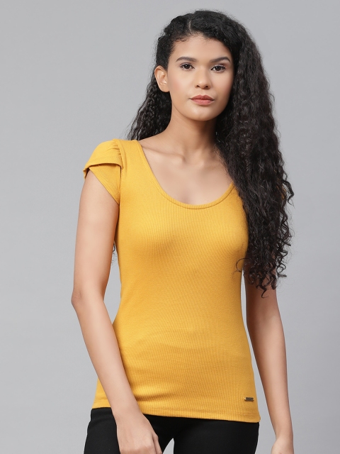 

The Roadster Lifestyle Co Yellow Ribbed Regular Top