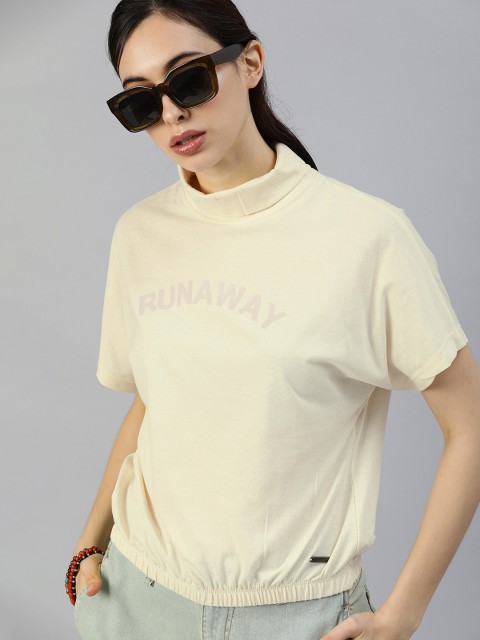 

The Roadster Lifestyle Co Cream- Coloured & Grey Extended Sleeves Blouson Top