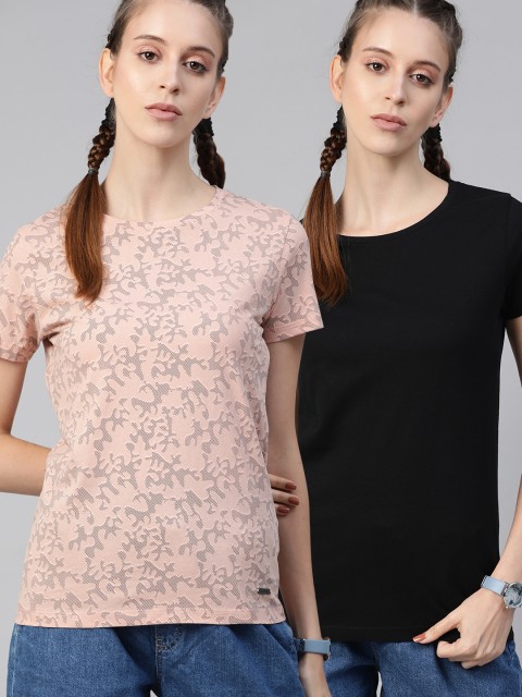 

The Roadster Lifestyle Co Women Pack Of Two Pure Cotton T-Shirt, Black