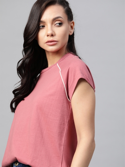 

Roadster Women Pink Pure Cotton Solid Pure Cotton T-shirt