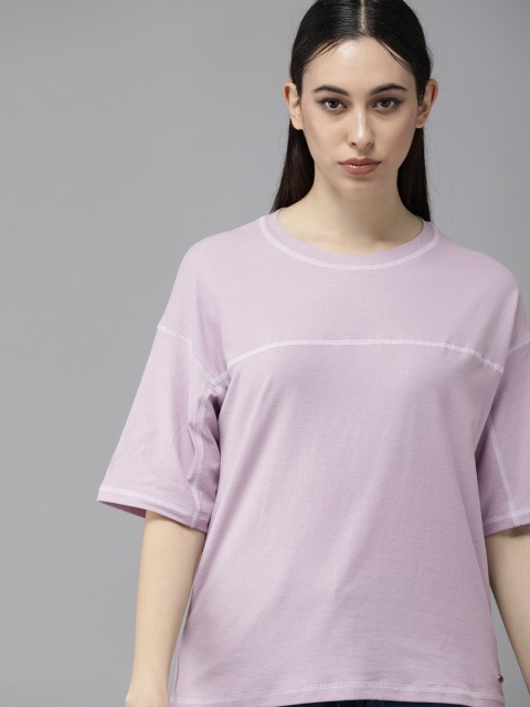 

The Roadster Lifestyle Co Women Lavender Drop-Shoulder Sleeves T-shirt