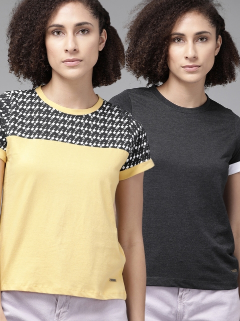 

The Roadster Lifestyle Co Women Pack of 2 T-shirts, Mustard
