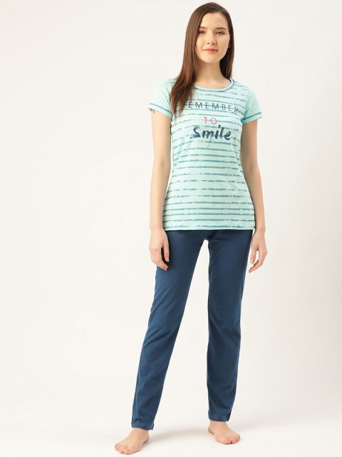 

Sweet Dreams Women Blue Pure Cotton Striped Night suit
