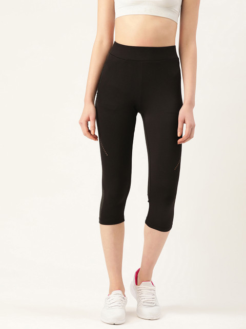 

Sweet Dreams Women Black Solid Three-Fourth Tights