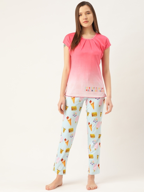 

Sweet Dreams Women Pink & Blue Ombre Effect Night suit