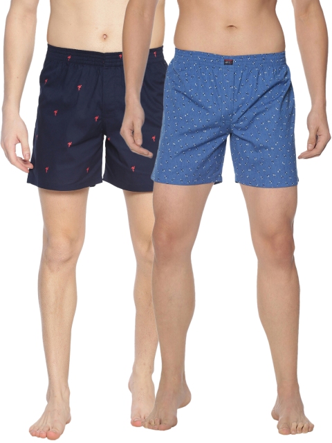 

IVOC Men Pack of 2 Printed Pure Cotton Boxers, Blue