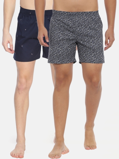 

IVOC Men Pack of 2 Printed Pure Cotton Boxers, Navy blue