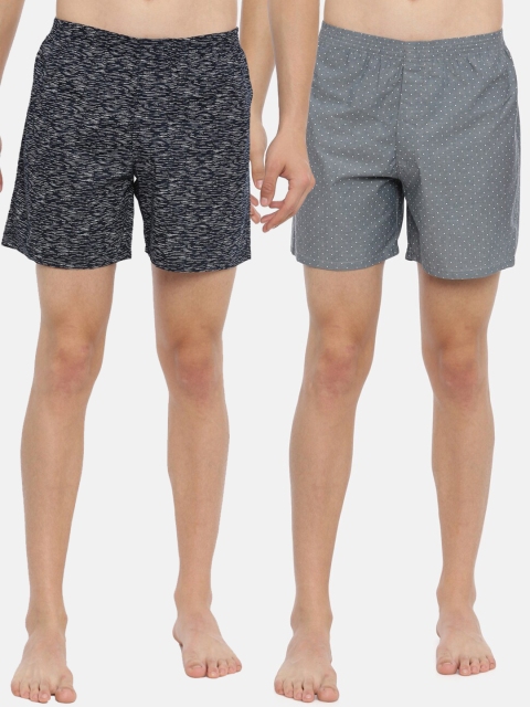 

IVOC Men Pack Of 2 Printed Pure Cotton Boxers 13136036-1-13136024-1, Black