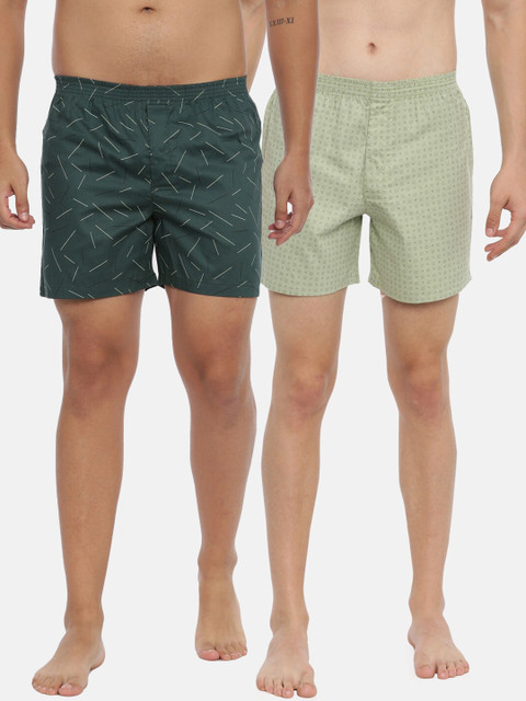 

IVOC Men Pack of 2 Printed Pure Cotton Boxers, Green
