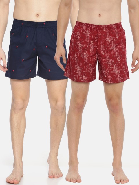 

IVOC Men Pack of 2 Printed Pure Cotton Boxers, Maroon