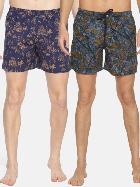 

IVOC Men Pack of 2 Printed Pure Cotton Pure Cotton Boxers, Blue