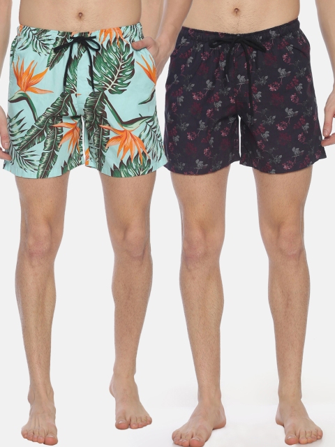 

IVOC Men Pack of 2 Printed Pure Cotton Boxers, Blue