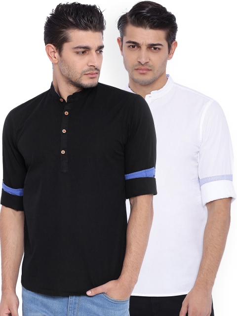 

IVOC Men Pack Of 2 Solid Kurtas, Black