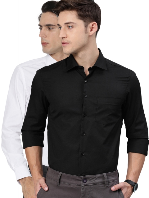 

IVOC Men Pack Of 2 Slim Fit Solid Formal Shirts, Black