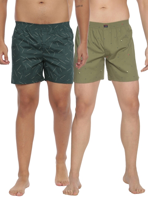 

IVOC Men Pack Of 2 Printed Pure Cotton Boxers 12917336-1-12827396-1, Green
