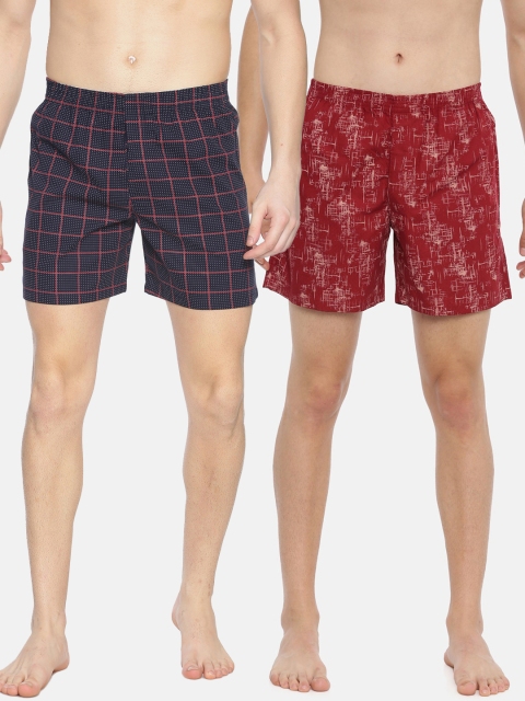 

IVOC Men Pack Of 2 Pure Cotton Boxers, Navy blue