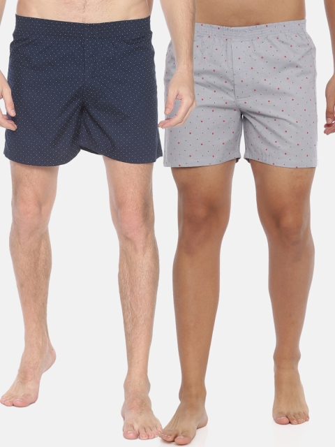 

IVOC Men Pack of 2 Printed Pure Cotton Boxers, Navy blue