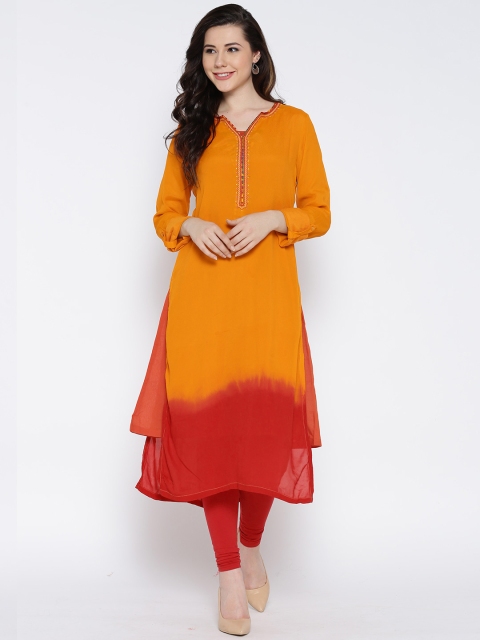 

BIBA Orange Polyester Dyed Kurta with Inner