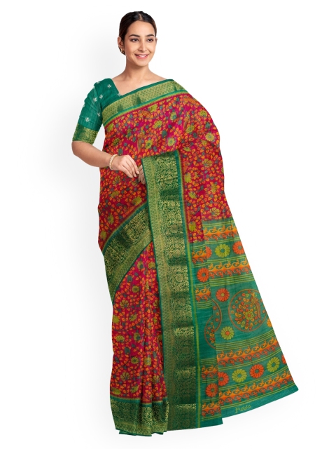 

KLM Fashion Mall Pink & Green Art Silk Printed Saree