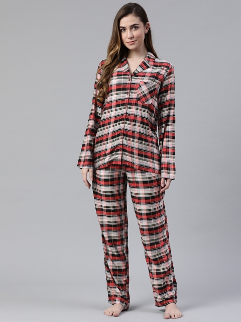 

DRAPE IN VOGUE Women Red & White Checked Night suit