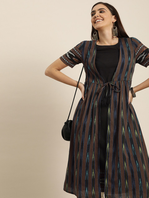 

Taavi Women Brown Ikat Print Sustainable A-Line Kurta