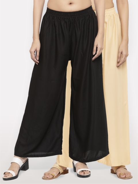 

NEUDIS Women Pack Of 2 Solid Flared Palazzos, Black