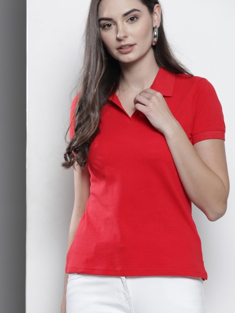 

Nautica Women Red Solid Polo Collar T-shirt