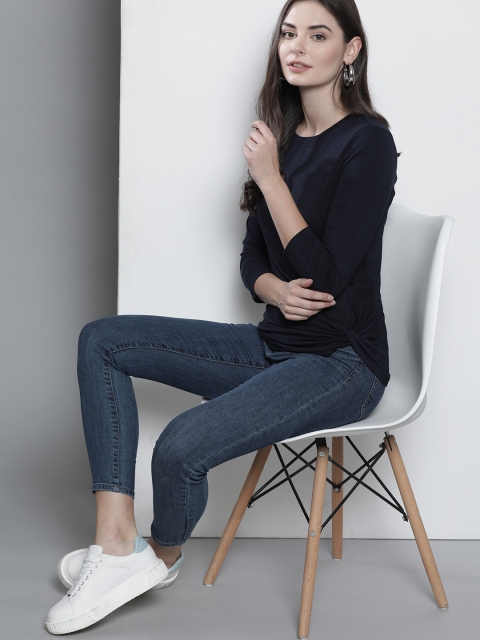 

Nautica Women Navy Blue Solid Round Neck T-shirt