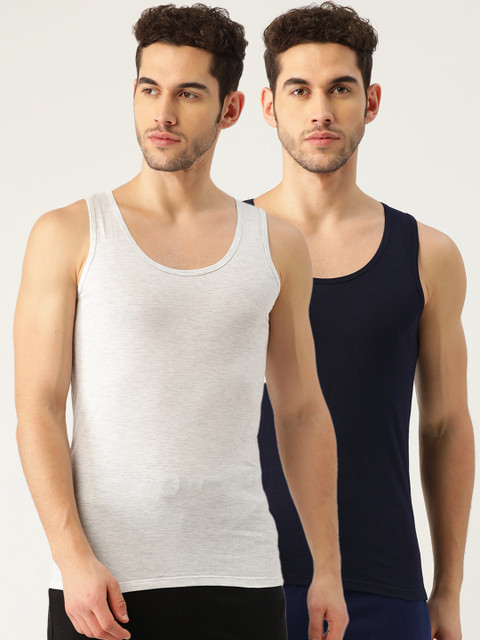 

ROMEO ROSSI Men Pack of 2 Innerwear Vests, Grey melange