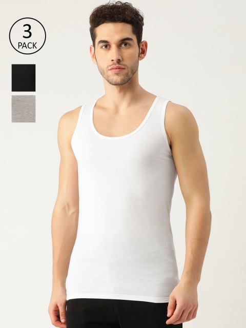 

ROMEO ROSSI Men Pack of 3 Innerwear Vests, White