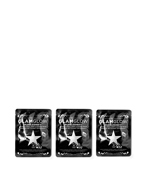 

GLAMGLOW Unisex Set of 3 Bubblesheet Oxygenating Deep Cleanse Masks, Black