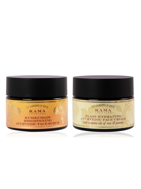 

KAMA AYURVEDA Unisex Set of Eladi Hydrating Cream & Kumkumadi Brightening Scrub, Beige