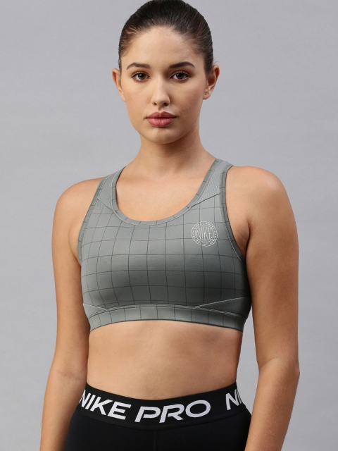

Nike Grey & Black Printed Non-Wired SWSH FEMME AOP Dri-Fit Lightly Padded Workout Bra