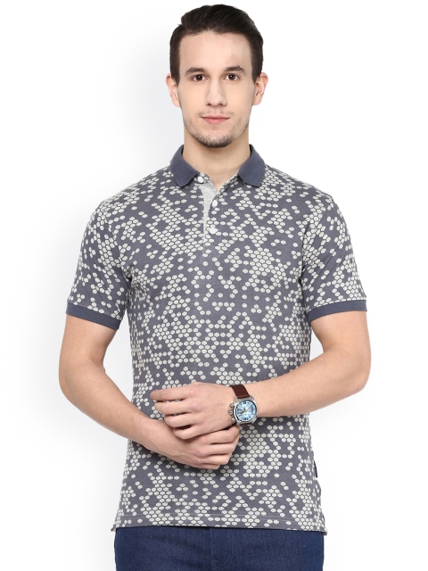 

Avoir Envie Grey Printed Slim Fit Polo T-shirt