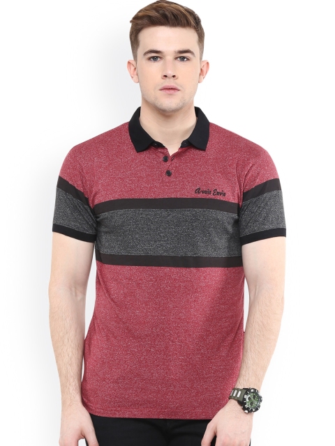 

Avoir Envie Red & Charcoal Grey Slim Fit Polo T-shirt