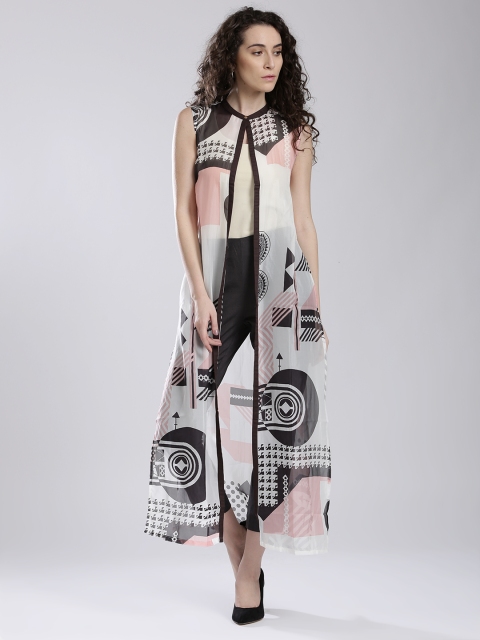 

W Off-White Printed Semi-Sheer Longline Shrug