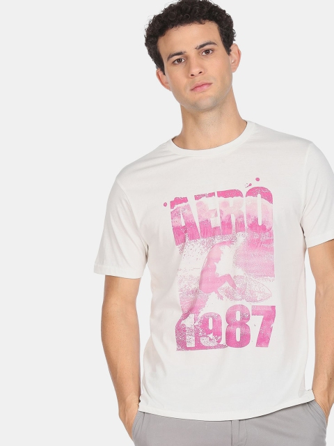 

Aeropostale Men White Printed Round Neck T-shirt