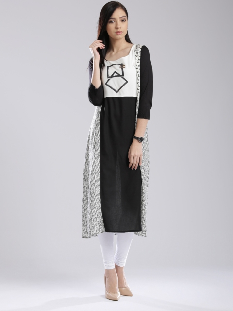 

W Women Black Printed A-Line Kurta